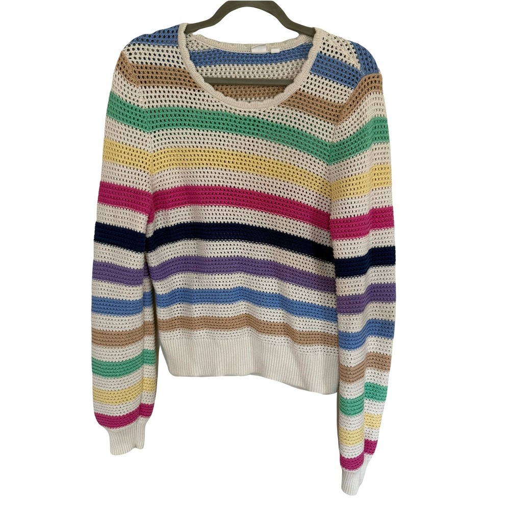 GAP Cream Open-Knit Crewneck Sweater with Rainbow Stripes - Picture 2 of 6